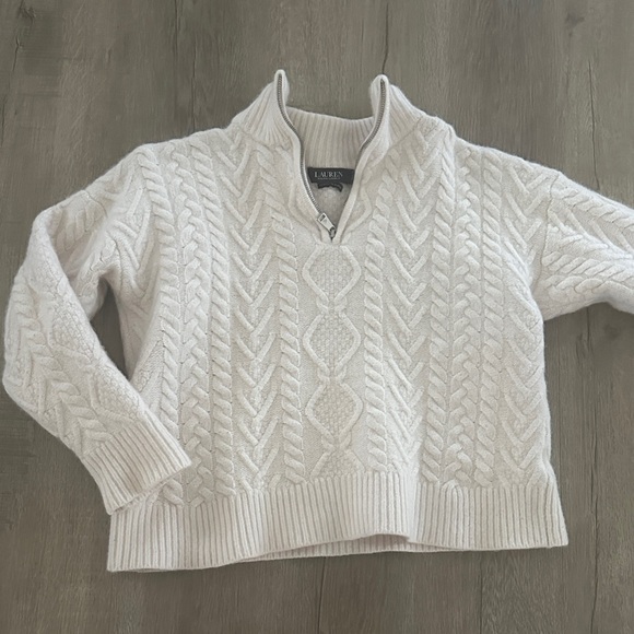 Ralph Lauren Sweaters - SHRUNK Ralph Lauren Cream Cable Knit Sweater Quarter Zip Wool and Cashmere